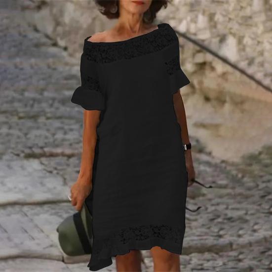 Damen Sommerkleid Puffärmel Ausschnitt Atmungsaktiv Schulterfrei U-Boot-Ausschnitt Aufmachung Blume