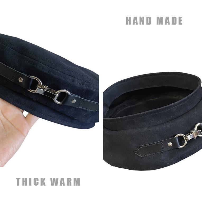 Hat women's new leather buckle design windproof beret metal warm painter hat navy hat octagonal hat