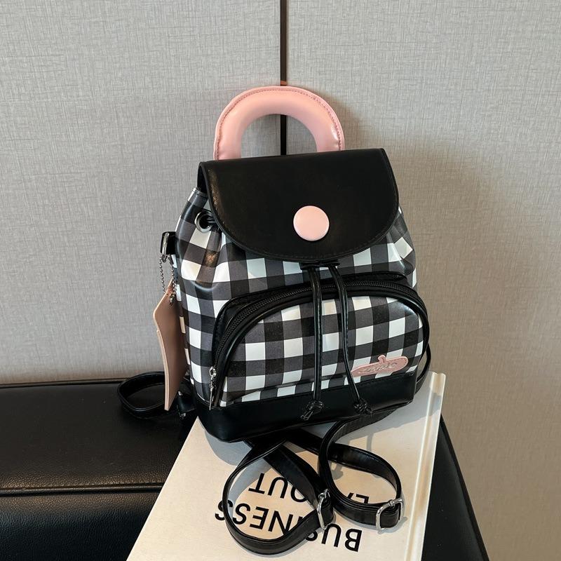 Cute girl student bag new contrasting color plaid backpack high-end texture fashion women's bag
