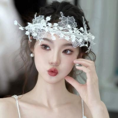 Tassel Elegant Bride Headdress Sweet White Flower Photography Headband Lace French Style Wedding Hair Accessories Hair Jewelry