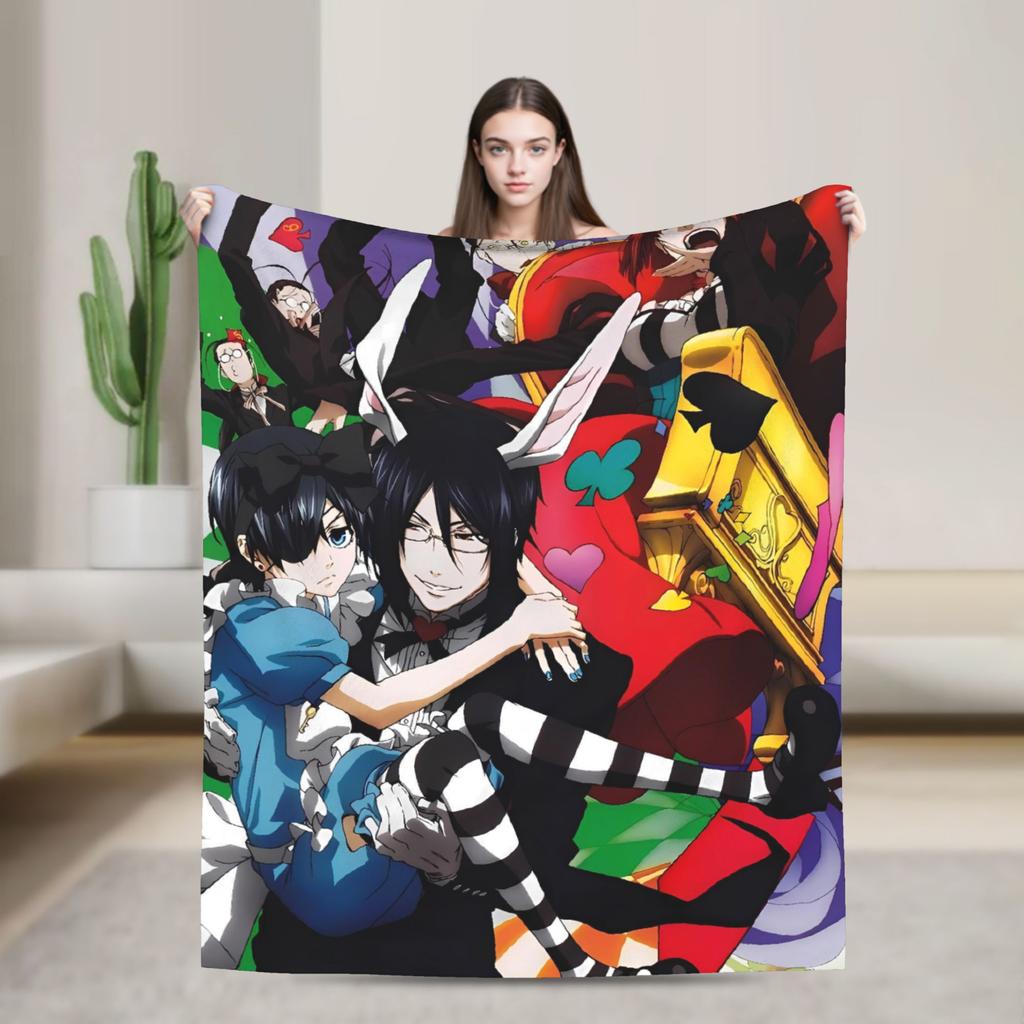 Black Butlers  Flannel Blanket Autumn  Super Soft Bedding Throws for Kids Bedroom Graphic Bedspread Sofa Bed Cover