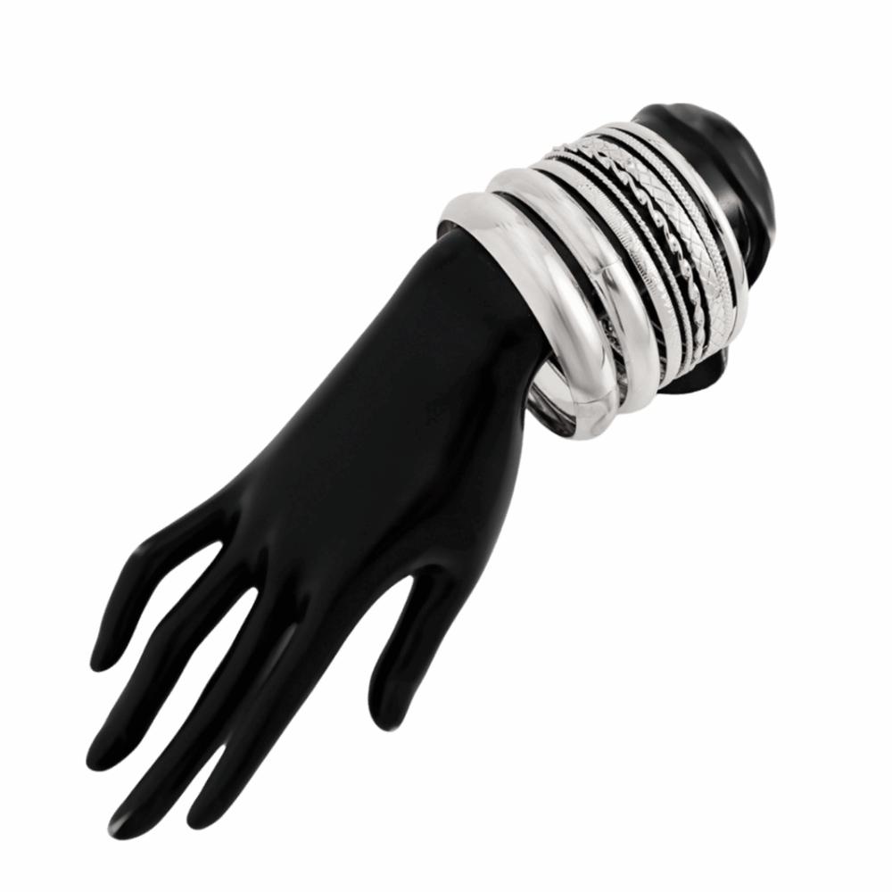 3/4/6/8Pcs Chunky Punk Metal Bracelets Multilayer Smooth Bracelet Set  Friends Birthday Gift