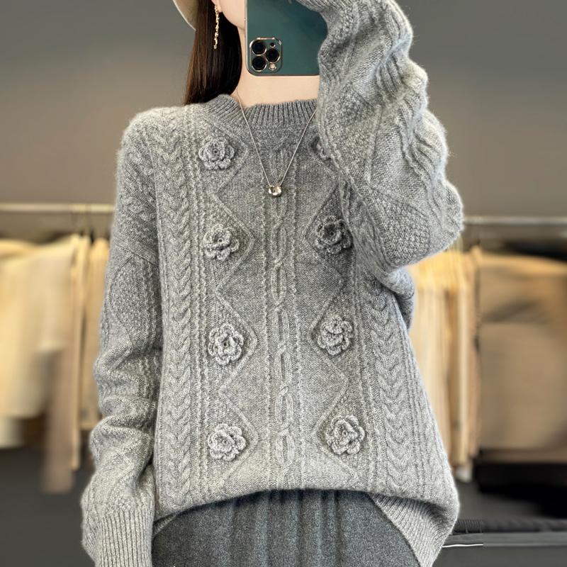

Women Sweater 100% Wool MODERN NEW SAGA O-neck Knit Pullover Thick Winter Jumpers Female Knit Tops 2XL серый