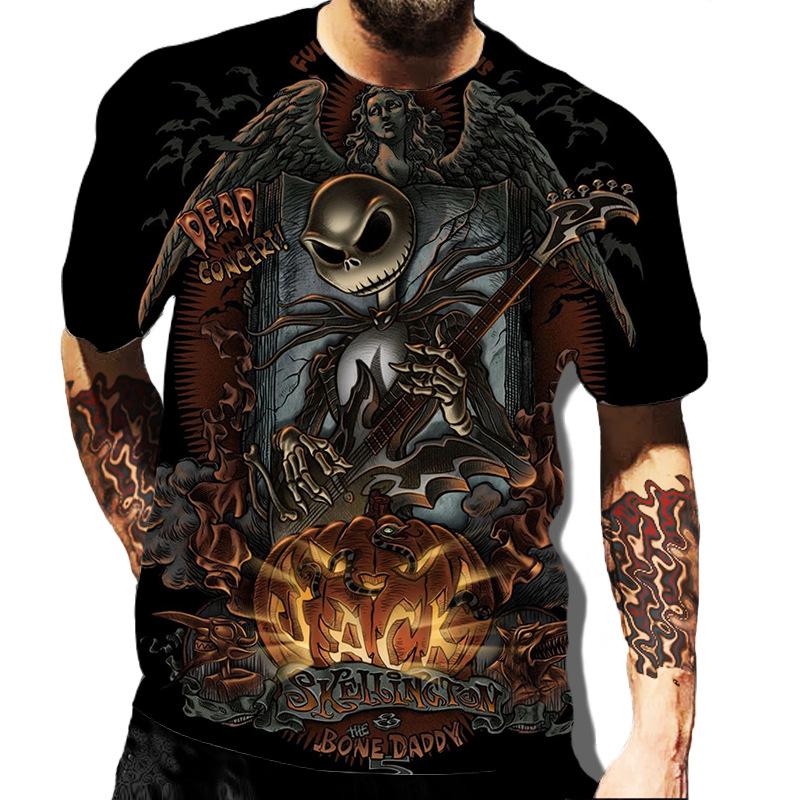European and American Popular New Horror Skull Digital Printed T-shirt with Retro Street Style Men's T-shirt Pattern