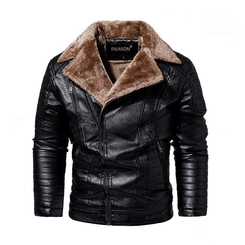 Nueva chaqueta de cuero para hombre con cremallera diagonal, chaqueta de hombre de PU con cuello de traje de polar inglés más caballero