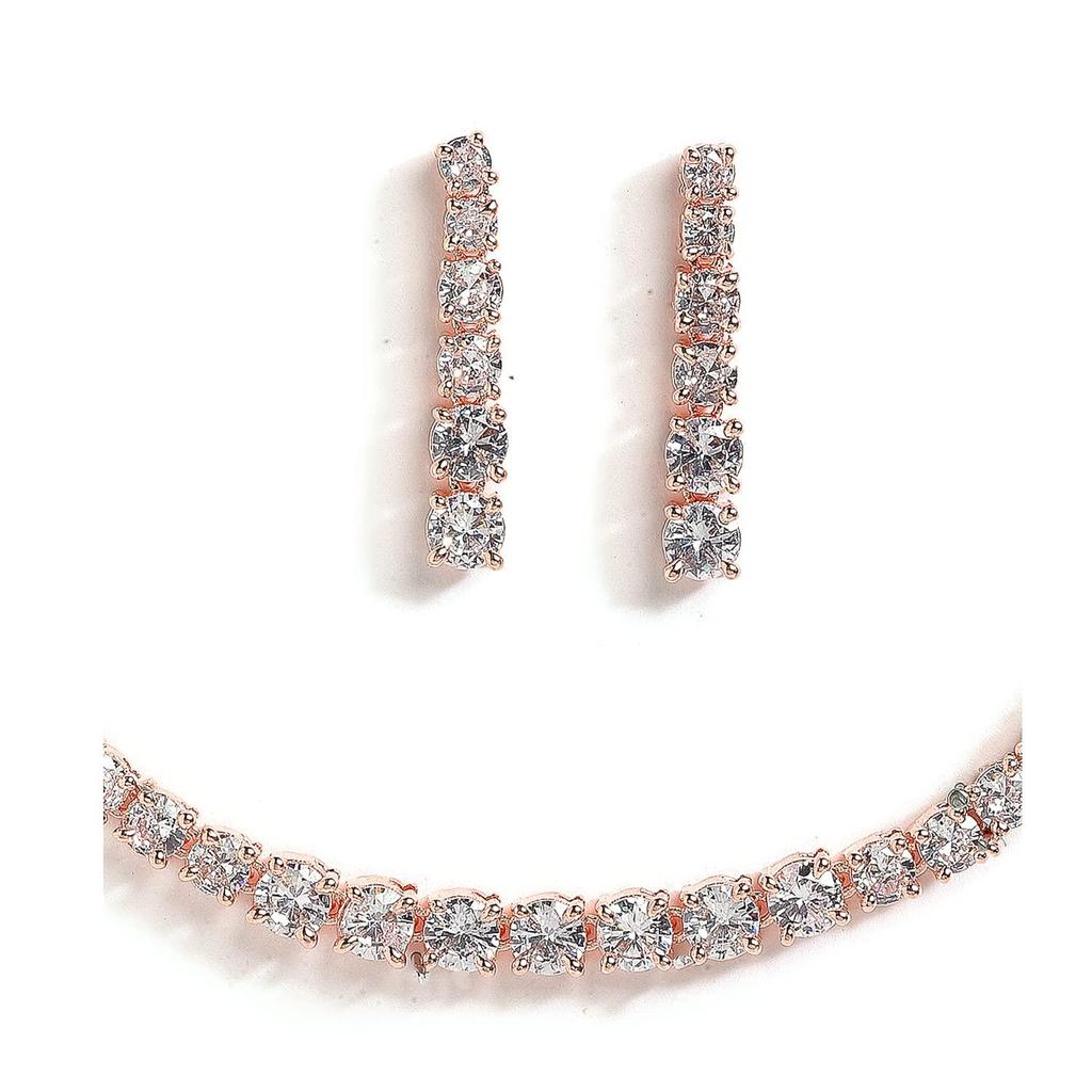 Smyckesset Klassisk Stil AD/Amerikansk Diamantbesatt Roséguldpläterad Handgjord Cirkelhalsbandsset för Kvinnor & Flickor