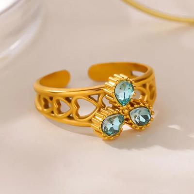 Luxury Blue Zircon Waterdrop Ring For Women Gold Plated Stainless Steel Ring Hypoallergenic Wedding Christmas Jewelry Gift