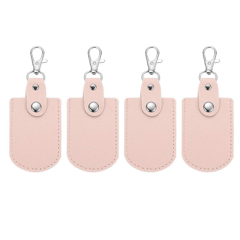 

[PATIKIL] leather key fob leather keychain 4 pcs keyrings DIY key chain holder home off for car key ID key card air tag pink
