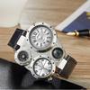 Locomotive Men's Large Dial Dual Movement Dual Time Zone Compass Thermometer Quartz Watch