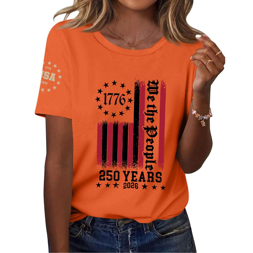 Moda feminina casual estampado manga curta gola redonda pulôver tops