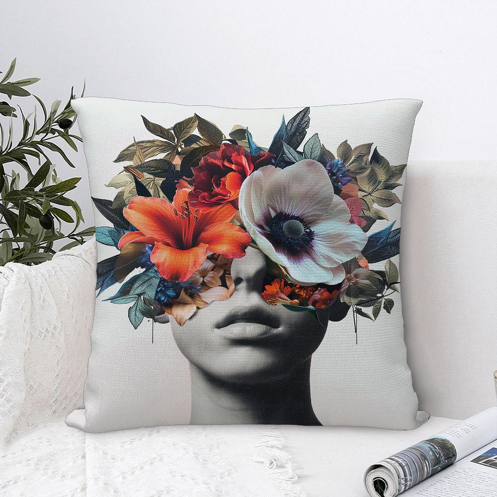 Female Painting Pillow Case Plush Fabric Soft Pillowcase Double Sided Print Sofa Cushion Cover Throw Pillow Cover