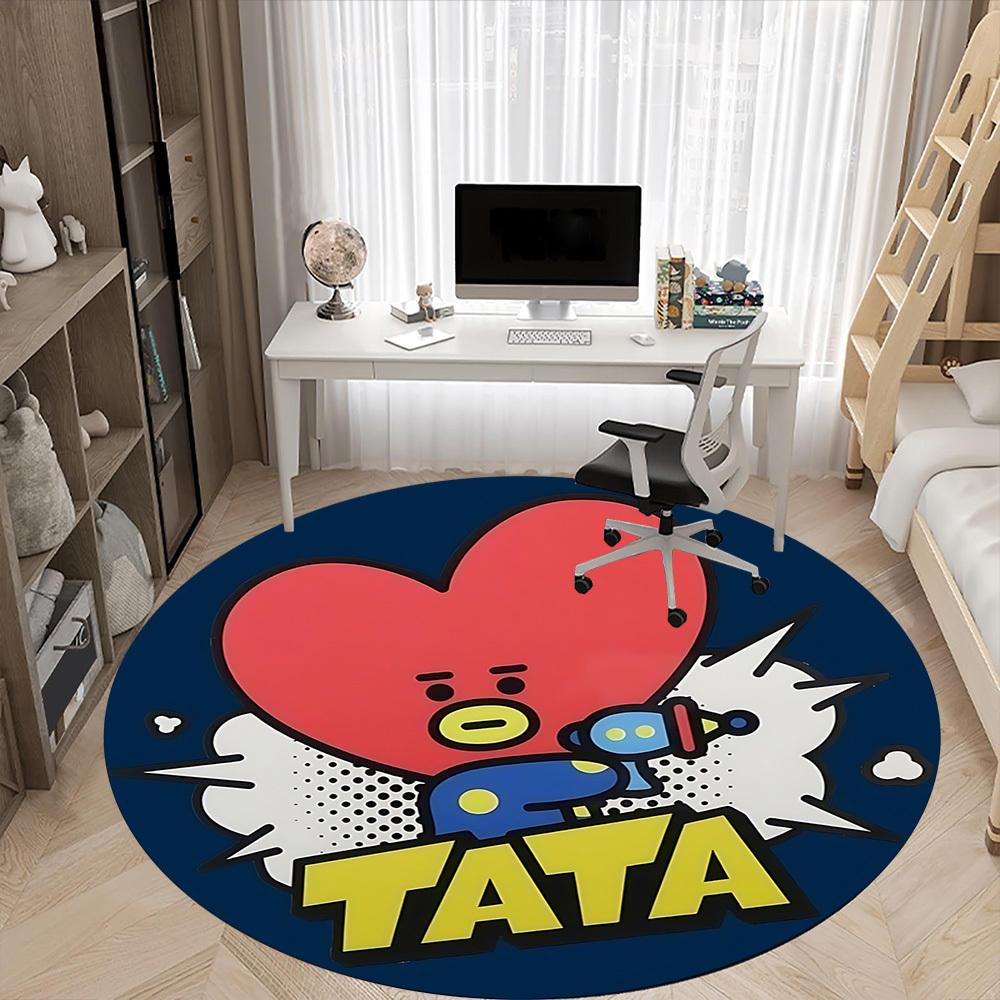 1PC Tata Character, BT21 Office Round Rug - Perfect for Office or Study Decor, Machine Washable, Non-Slip Backing, Decorative Floor Mat