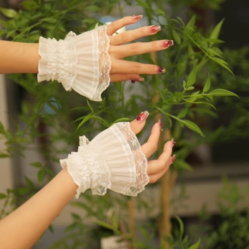 Faux Sleeves Decorative Trumpet Sleeves for Sweater Ruffle Bowknot Lace False Sleeves Cuff Extension Sweet Wrist Cuffs