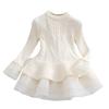 Girls' Fashion Long-Sleeved Shirt Collar Patchwork Tiered Skirt Colour Dress