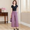 Plus-size women's wide-leg pants 2026 summer new style for mothers, fashionable, loose, slimming, high-waisted, drapey, thin, casual cropped pants