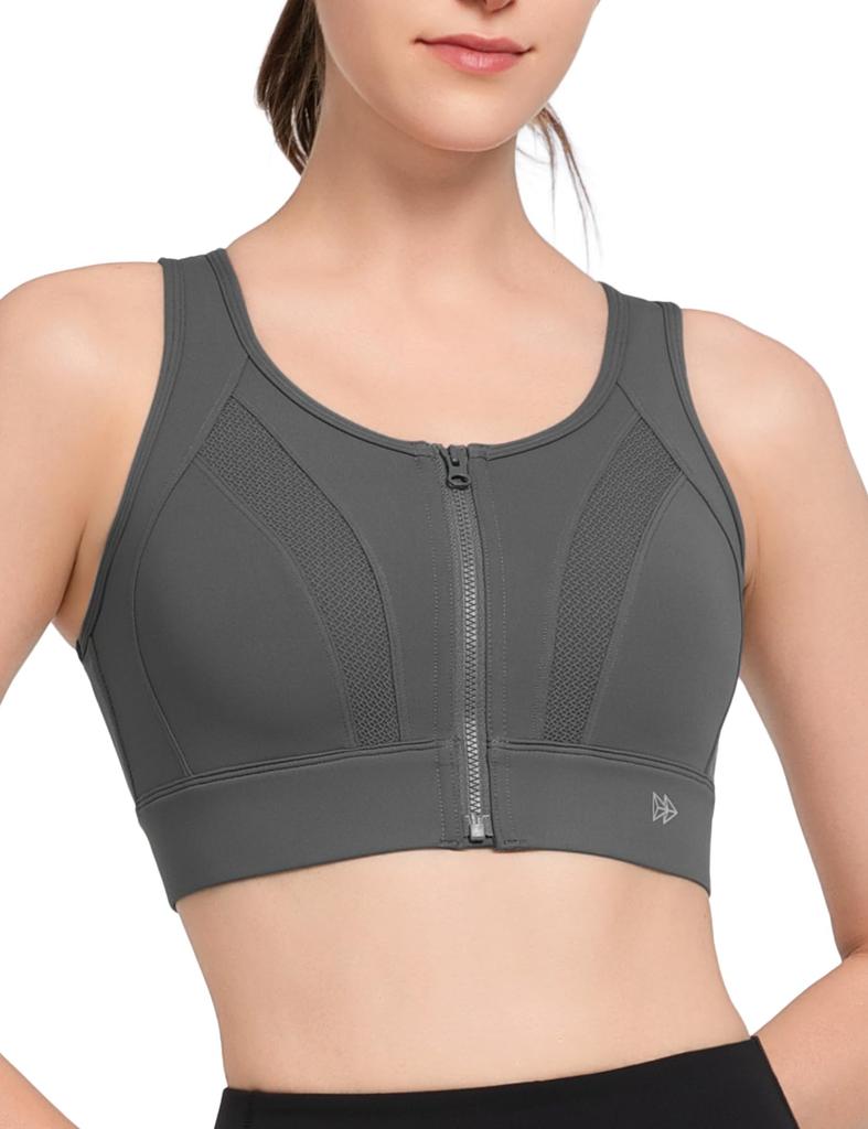 Yvette Sports High Integrated Plus Sports L Gray Women's Bra, No-Slip, Open-Front, Support, Mesh, Moisture-Wicking, Quick-Drying, Wireless, Cup, Size,