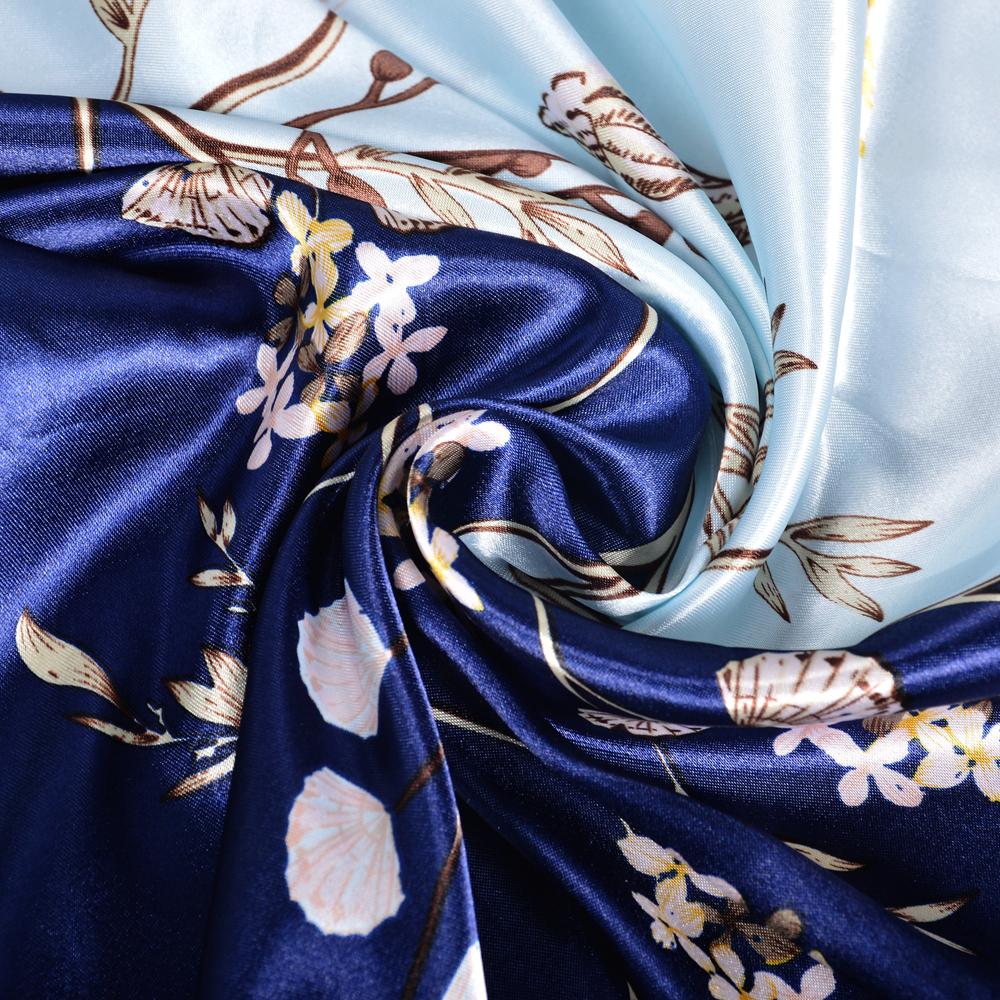 BYSIFA| Blue Floral Silk Scarf Hijab Ladies Fashion Sweet Square Spring Summer Scarves Fouldard Fall Winter Square Satin Scarves