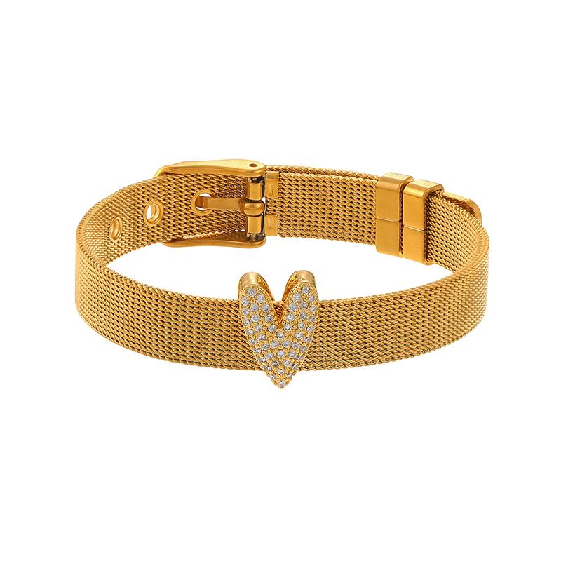 Asu Set of 4 Puffy Heart & Mesh Bracelets, Gold & Silver Stackable Minimalist Jewelry