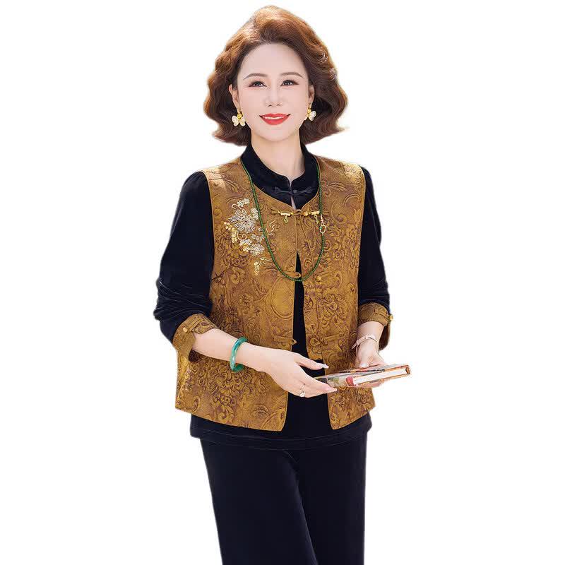 New Chinese Style Embroidered Satin Jacquard Shirt for Mothers