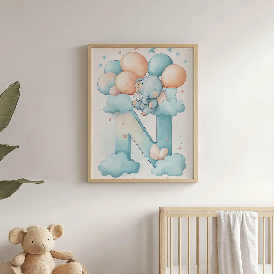 Plakat Literka N W Chmurach Plakat Literka N W Chmurach, 50X70 Cm, Rama Drewniana Jasny Dąb, Papier Matowy 230 Gsm