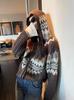 Women's Bohemian Jacquard Wool Hooded Cardigan Sweater with Zipper