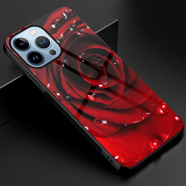 

Чехол с цветочным рисунком «Красная роза» для Iphone 14 13 11 12 Pro Max Mini Xs Xr X 7 8 6s Plus Se 2022, задние чехлы из закаленного стекла For iPhone 14 Pro