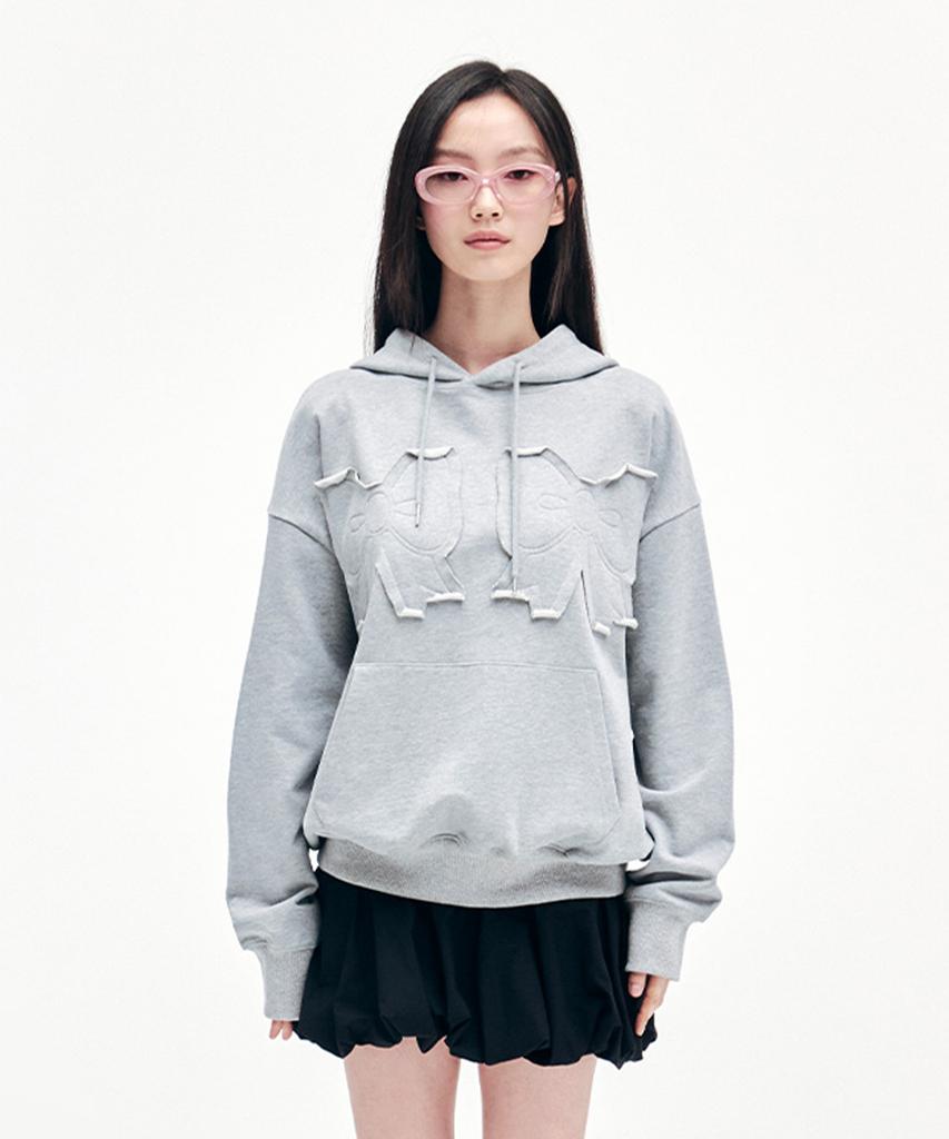 Youhee Ribbon Hoodie Melange Gray
