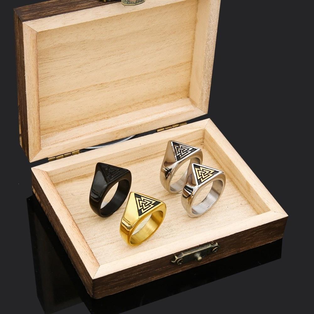 Acero de Titanio Símbolo Triangular Anillo de Sello Joyería para el Dedo Anular Runa Protector Amuleto Anillo Hombres Mujeres
