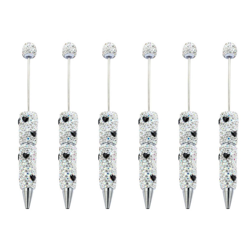 6pcs Glittering Beadable Pen Ballpoint Pen Black Ink Pen 1.0mm Smooth Writing Pen Rhinestones Fancy Pen School Supplies