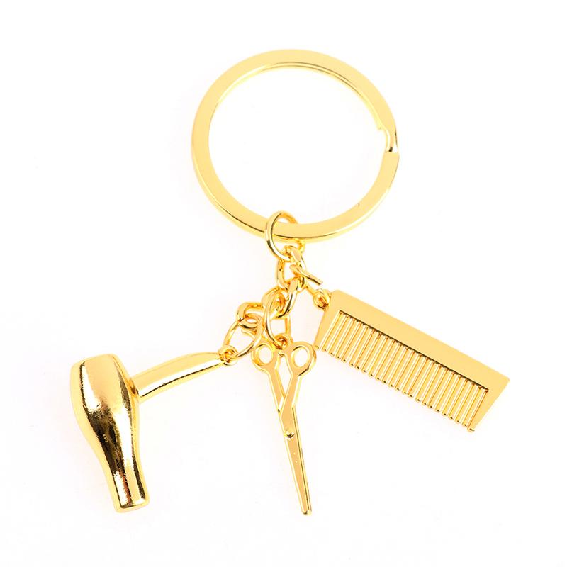 

Инструменты для парикмахерской, брелок для ключей, фен, ножницы, расческа, подвески, брелок для моделирования золотой