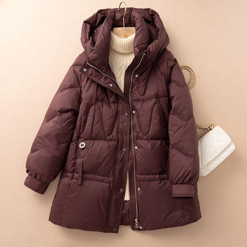 

Модная женская теплая куртка средней длины из плотного хлопка, свободного кроя, с капюшоном L вино красного