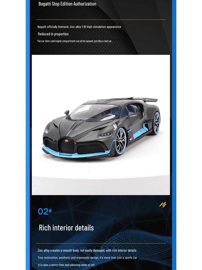 Bimego 1:18 Bugatti Divo Alloy Supercar Model with Windows