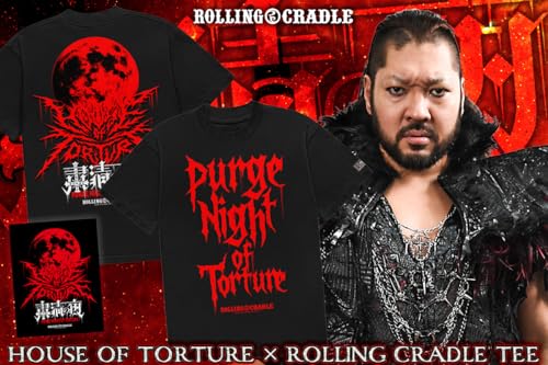 New Japan Pro-Wrestling HOUSE OF TORTURE x ROLLING CRADLE PURGE NIGHT OF TORTURE T-shirt, size L (6928104402)