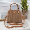 Korean-Style Crossbody Bamboo Handle Straw Woven Handbag: Versatile Women's Bag for Travel, Beach, or Vacation