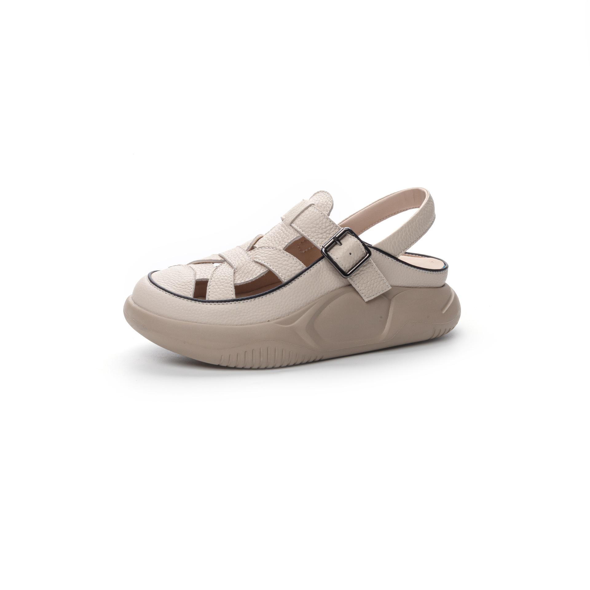 Top layer cowhide sandals for women in summer 2026 new thick soled casual versatile leather breathable hollow sandals 35 покинуть белый