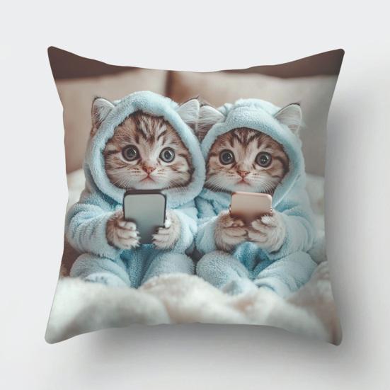Cute Cat Throw Cartoon Animal Pattern Throw Pillow Cover Printed Cushion Pillowcase for Couch Sofa