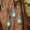 Vintage Damenohrringe Halskette Set Türkisohrringe Ethnischer Anhänger Ohrhaken Anhänger Strandparty Schmuck Zubehör Geschenke