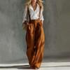 Women’s Wide Leg High Waist Suspender Pants Two Piece Set with Button Down Long Sleeve Shirt for Casual or Office Wear