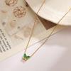 18K Gold Plated Titanium & Stainless Steel Necklace with Green Zirconia Butterfly - Elegant and Durable for Women