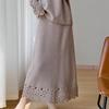Autumn/Winter Pure Wool Knit Two-Piece Set: Round Neck Long Sleeve Top & Mid-Length Hollow Crochet Skirt