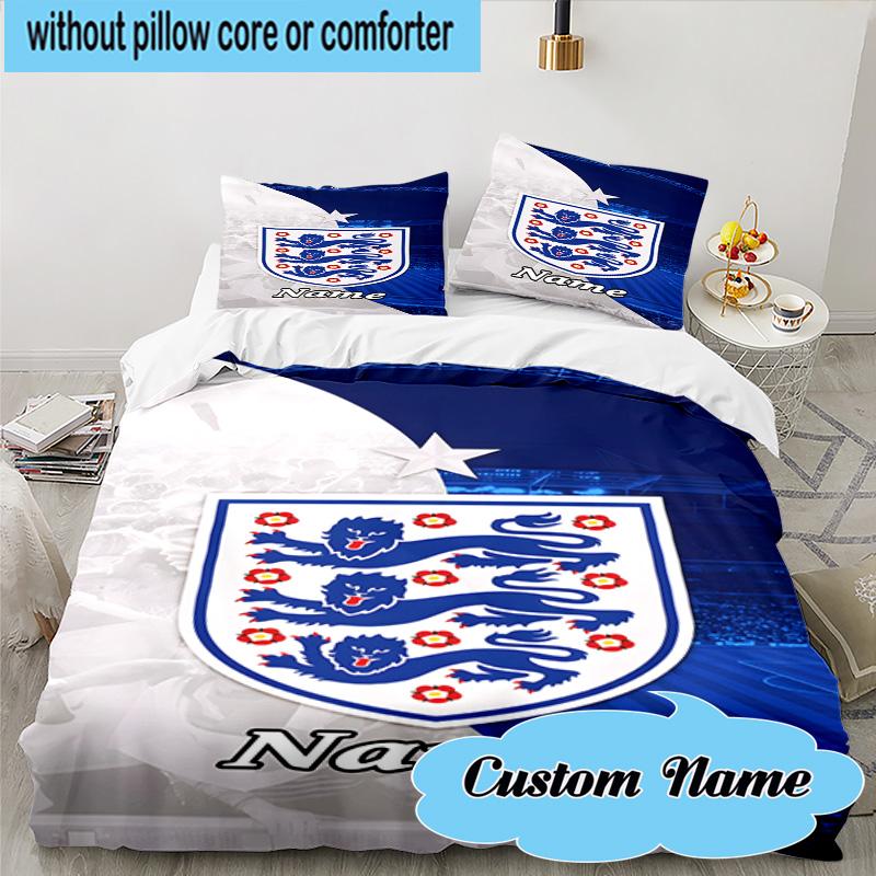 3PCS Custom Name England Football Crest Bedding Set, Including 1pc Duvet Cover And 2pcs Pillowcases, Suitable for dorms and bedrooms Gift