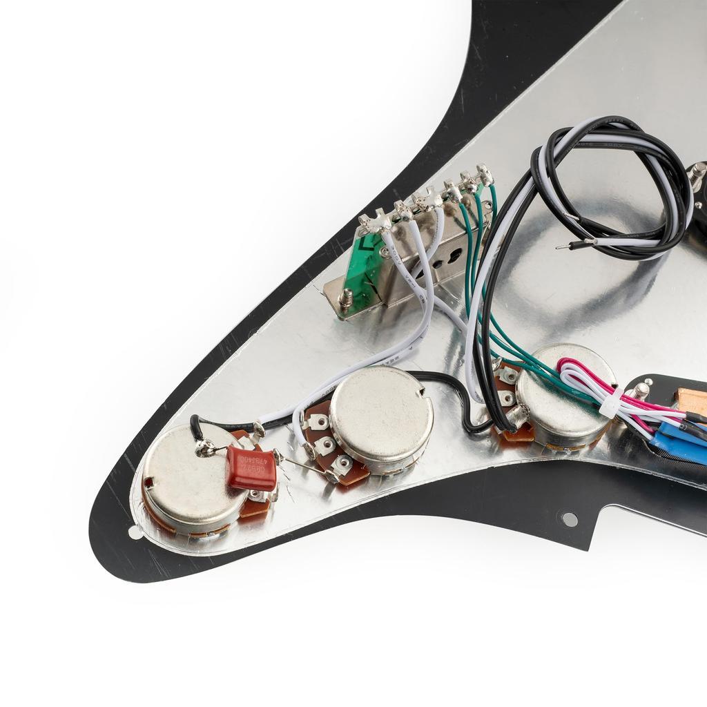 Musiclily Pro-SE ST-DPHC SSS Pre-Wired Pickguard with Ceramic Single-Coil Size Humbucker for Strat Electric Guitar 3P Black Zebra Pickups