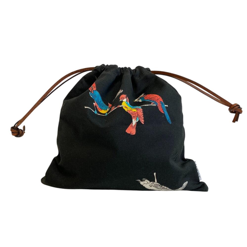 LOEWE 692114 Paula s Ibiza Bird Motif Drawstring Pouch canvas Pouch Ecru canvas Used