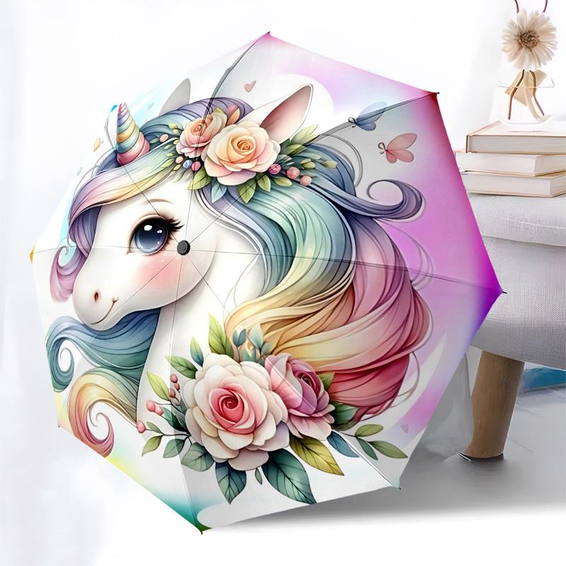 Einhorn, Blasen-Thema, Automatisches Öffnungs- und Schließ-Regenschirm, 8 Rippen, Geeignet für Freizeit und Ausgehen, Outdoor-Accessoire, Gothic-Stil,