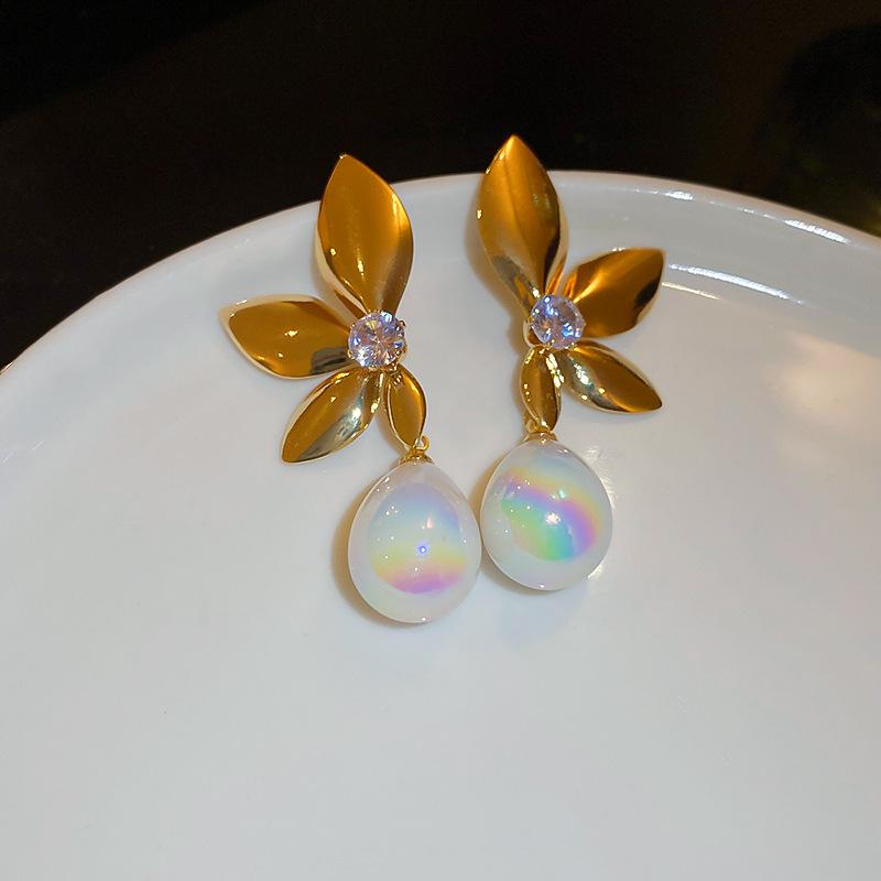 Super flash zircon pearl gourd stud earrings new Chinese fashion simple versatile earrings earrings
