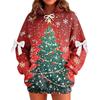 Ladies' Christmas Printed Bow Long Sleeved Loose Fitting Headband With Rope Hooded Sweatshirt Top