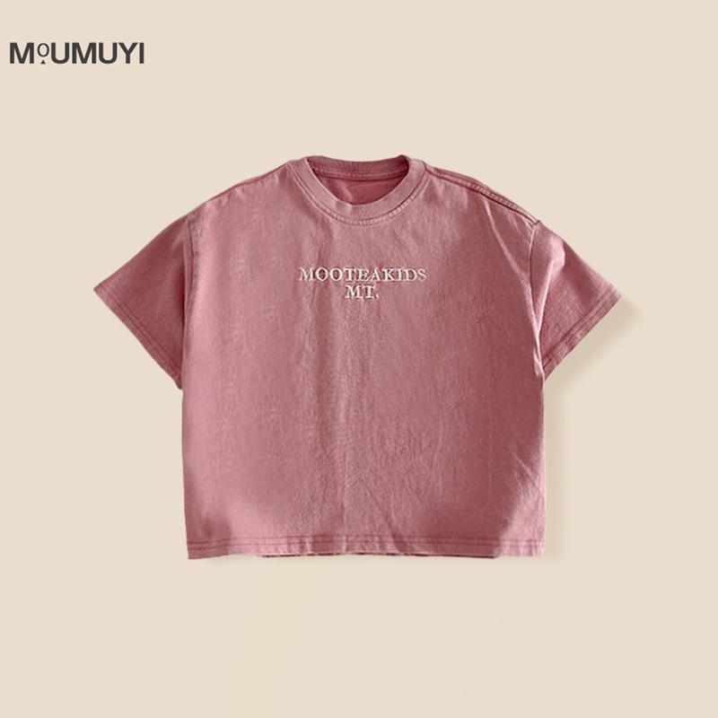 

Мальчиковая хлопковая футболка с вышивкой в корейском стиле 2025 - Летняя повседневная с коротким рукавом 100 cm светло-розовый