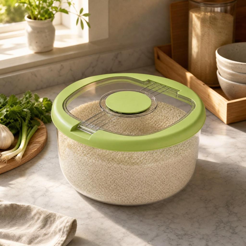 Moisture-Proof Rice Container with Hinged Lid Transparent Sealed