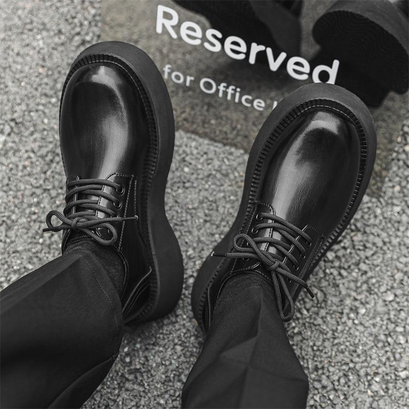 2024 new thick-soled men's casual leather shoes big head heightening niche black versatile trend small leather shoes 2881-J