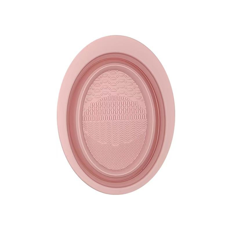 Multi-functional Silicone Makeup Brush Cleaning Bowl Powder Puff Beauty Washing Scrubber Pad with Folding Brush Holder